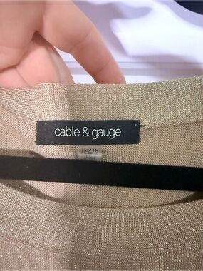 Cable & Gauge Shimmery Beige-Gold Knit Top. Big sparkle accents down the back